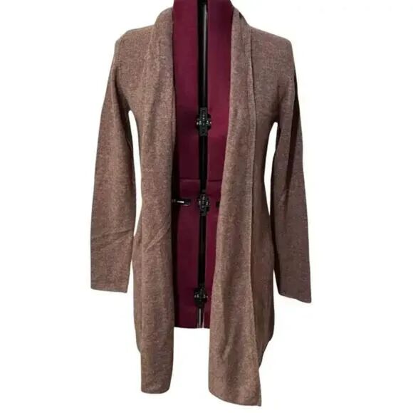 LUSSO 100% Cashmere Open Front Long Cardigan Caramel Heather Brown, Size S - Picture 1 of 7